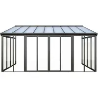 Vente-unique Veranda van aluminium en polycarbonaat met uv-bescherming - 15,8 m² - Antraciet - MATHILDA