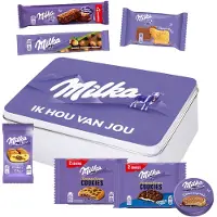 Milka Mix Collection Box "Ik hou van jou" - Choco Supreme, Cake & Choc, Choco Moo, Brownie, Hazelnootreep, Cookies Choco & Sensations Cookies - 451g