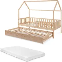 En.casa Kinderbed Aarghonmaa met matras uitschuifbed en opberglades 90x200 cm naturel []