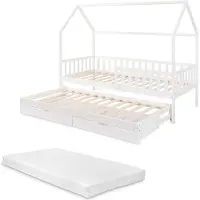 En.casa Kinderbed Aarghonmaa met matras uitschuifbed en opberglades 90x200 cm wit []