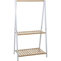 MCW Bamboe kapstok -Q32, kapstok, kledingrek, schoenenrek, met stang en 2 planken, 130x70x44 cm ~ naturel-wit