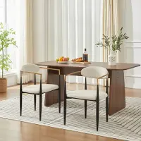 OKWISH Eetkamerstoel Set Van 2 - Met Stoffen Kussens En Zwart Metalen Frame Met Gouden Accenten - Voor Eetkamer Of Woonkamer - Stof - Beige