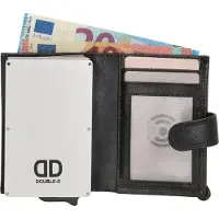Double-D FH-serie Safety Wallet Unisex - Pasjeshouder voor Dames en Heren - Portemonnee van 100% Leder - Zwart