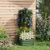MODFU - Verhoogde Plantenbak Met Verstelbare Klimhulp - Bodemloos Ontwerp Met Drainage - Staal - Groen - 61 X 61 X 140 Cm