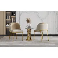 OKWISH Eetkamerstoel 6 Stuks 44,5 X 50,8 Cm Set Van 6 Met Verstelbare Antislip Voetjes En Schuine Poten Voor Eetkamer En Kantoor Kunstleer Beige Khaki