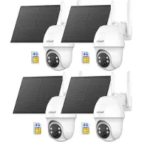 IeGeek Security Buitencamera S11 4G LTE – Outdoor Cam - 2K UHD – Pan & Tilt – Zonnepaneel – Infrarood Nachtzicht – Inclusief SIM-kaart ] - 4 stuks