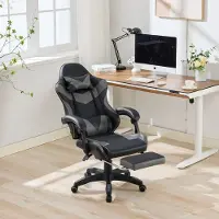 STILVORA Bureaustoel 64x58x117-126 Cm - Ergonomisch Met Voetsteun En Massage - Draaibaar En Kantelbaar - PVC Leer - Zwart Grijs
