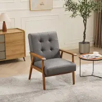 STILVORA Fauteuil - Loungestoel - Comfortabele Zitstoel Voor Woonkamer Slaapkamer En Thuiswerkplek - Leer Hout Grijs