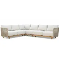 BUITEN living Sienna hoek loungeset 6 personen | touw + hardhout | zand | 4-delig - 296x226cm