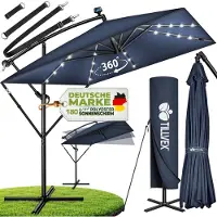 Tillvex Aluminium Parasol rechthoekig Ø 330 cm met led-zonne-energie + afdekking met zwengel | Zweefparasol met standaard en windscherm, uv-bescherming, waterdicht, 360 graden draaibaar