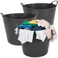 Excellent houseware flexibele wasmand - 3x - zwart - 27 liter - kunststof - 42 x 40 x 35 cm