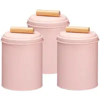 Excellent houseware Voorraadpot / koekjes bewaarblik Bart - 3x - 14 x 20 cm - metaal - roze - keuken voorraadpotten