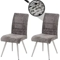 Mendler Set van 2 eetkamerstoelen -G55, keukenstoel met rugleuning, geborsteld roestvrij staal, stof/textiel chenille ~ donkergrijs
