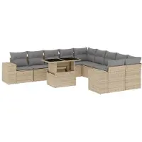 vidaXL 11-delige Tuinset met kussens poly rattan beige