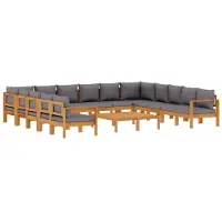 vidaXL - 10-delige - Loungeset - met - kussens - massief - acaciahout