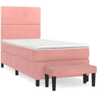 vidaXL Boxspring met matras fluweel roze 100x200 cm