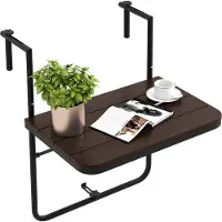 Costway Opklapbare tafel om aan het balkonhek te bevestigen, met 3 verstelbare hoogten, weerbestendig, 60x40 cm, bruin