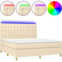 vidaXL Boxspring met matras en LED stof crèmekleurig 180x200 cm