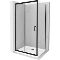 Mexen Apia schuifbare douchecabine 140 x 90 , transparant, zwart + Flat douchebak, wit- 840-140-090-70-00-4010B