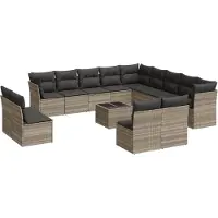 vidaXL 14-delige Loungeset met kussens poly rattan lichtgrijs