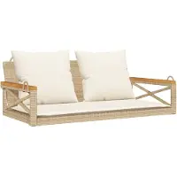 vidaXL Schommelbank met kussens 109x62x40 cm poly rattan beige