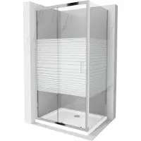 Mexen Apia schuifbare douchecabine 140 x 100 , witte strepen, chroom + Flat douchebak - 840-140-100-01-20-4010