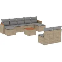 vidaXL 10-delige Loungeset met kussens poly rattan gemengd beige