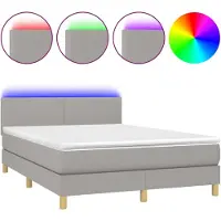 Syfax Boxspring met matras en LED stof lichtgrijs 140x190 cm