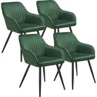 TecTake - Fluwelen stoel met gestikt patroon - Set van 4 - Eetkamerstoel in fluweelstof - Moderne keukenstoel - Woonkamer, eetkamer, lounge of kaptafel - Div. kleuren - Donkergroen/zwart