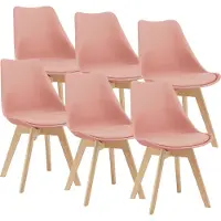 En.casa Eetkamerstoel 'Fläten', set van 6, gestoffeerde stoel, kunstleer, roze