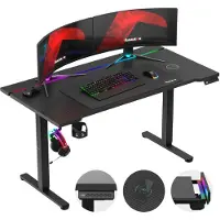 Huzaro Hero 8.7 RGB | Ergonomisch verstelbaar elektrisch bureau met hoogteverstelling en LED-verlichting | Zwart
