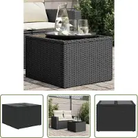 The Living Store De Living Store tuintafel met glazen blad, zwart, 55x55x37 cm, van polyrotan