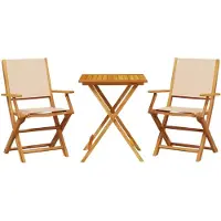 vidaXL 3-delige Bistroset stof en massief hout beige
