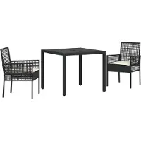 vidaXL Tuin Eettafel Set 3 st Zwart poly rattan