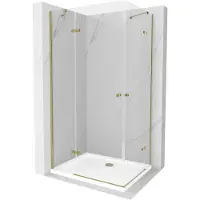 Mexen Roma Duo Scharnierende Douchecabine 90 x 80 , Transparant, Goud + Flat Douchebak - 854-090-080-50-02-4010G
