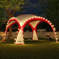 Swing&Harmonie LED-evenementenpaviljoen XXL DomeShelter 450cm, geschikt voor de tuin, inclusief zonnepaneel. Design tuintent, campingtent, feesttent met verlichting - rood