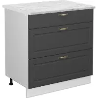 Vicco Fame-Line Keukenonderkast – 80 cm met 3 laden, WB Marmer Antraciet-goud