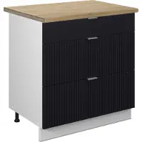 Vicco Fame-Line Keukenonderkast – 80 cm met 3 laden, WB Eik Zwart gestreept