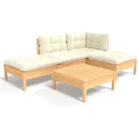 vidaXL 5-delige Loungeset met crèmekleurige kussens grenenhout