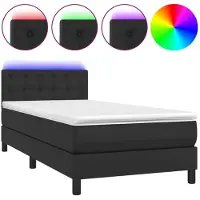 Syfax Boxspring met matras en LED kunstleer zwart 90x190 cm