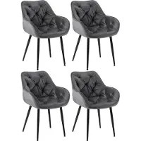 CLP Tanna Set van 4 eetkamerstoelen - Met armleuning - Velvet - Fluweel/blauw