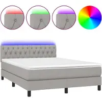 Syfax Boxspring met matras en LED stof lichtgrijs 140x200 cm