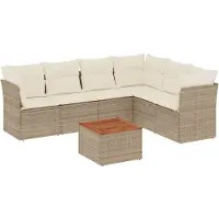 vidaXL 7-delige Loungeset met kussens poly rattan beige