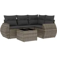 vidaXL 5-delige Loungeset met kussens poly rattan grijs