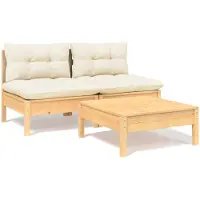 vidaXL 3-delige Loungeset met crèmekleurige kussens grenenhout
