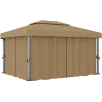 The Living Store De Living Store paviljoen met gordijn, 4x3 meter, taupe kleur, aluminium