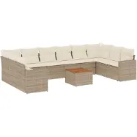 vidaXL 11-delige Tuinset met kussens poly rattan beige