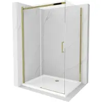 Mexen Omega douchecabine schuifdeur 110 x 100 , transparant, goud + Flat douchebak - 825-110-100-50-00-4010