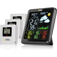 National Geographic Weerstation - VA-Kleurendisplayweerstation incl. 3 sensoren - Met Weersvoorspelling, Alarmfunctie etc.