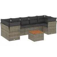 vidaXL 8-delige tuinmeubelset met kussens, grijs, polyrotan